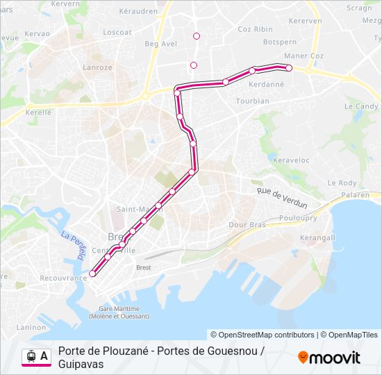 Plan de la ligne A de tram