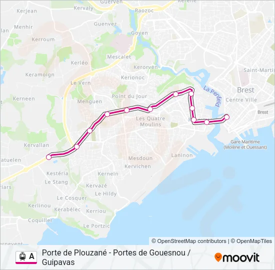 Plan de la ligne A de tram