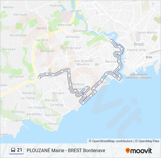 Plan de la ligne 21 de bus