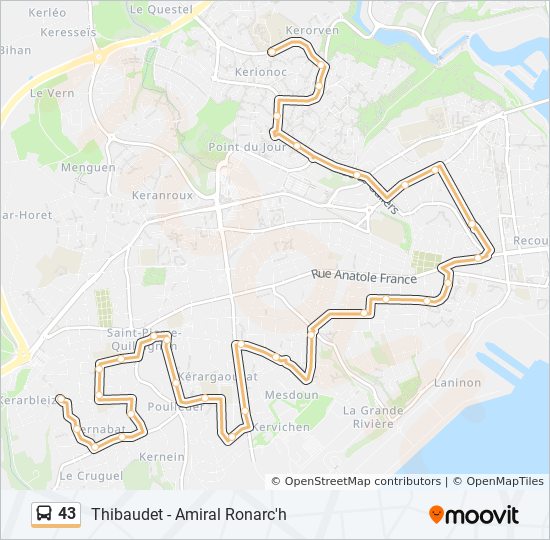 Plan de la ligne 43 de bus