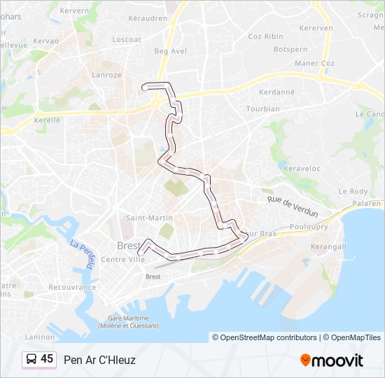 Plan de la ligne 45 de bus