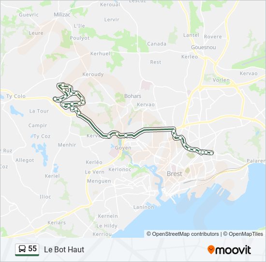 Plan de la ligne 55 de bus