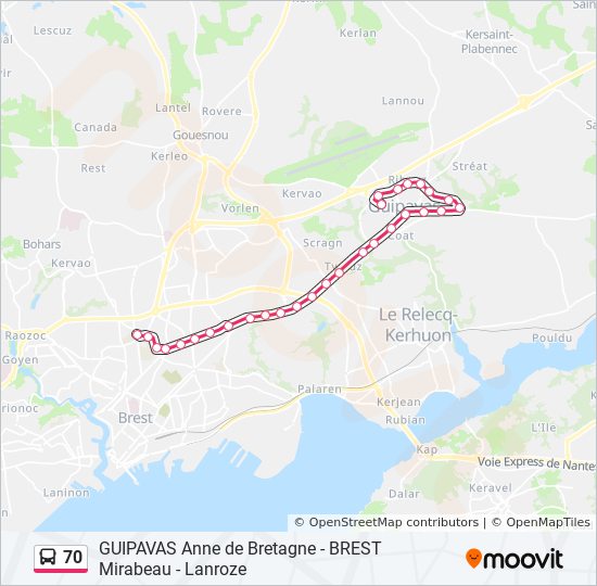 Plan de la ligne 70 de bus