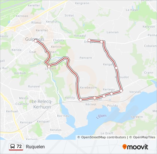 Plan de la ligne 72 de bus