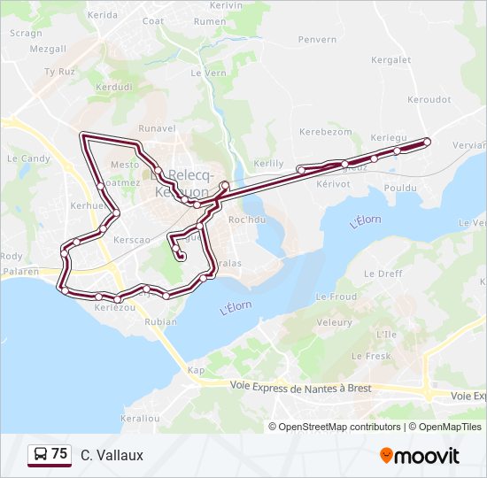 Plan de la ligne 75 de bus