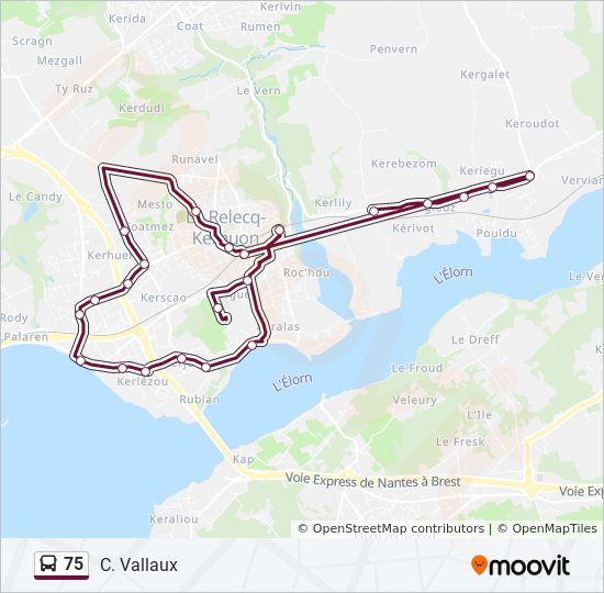 Plan de la ligne 75 de bus