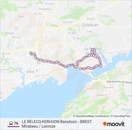 Plan de la ligne 76 de bus