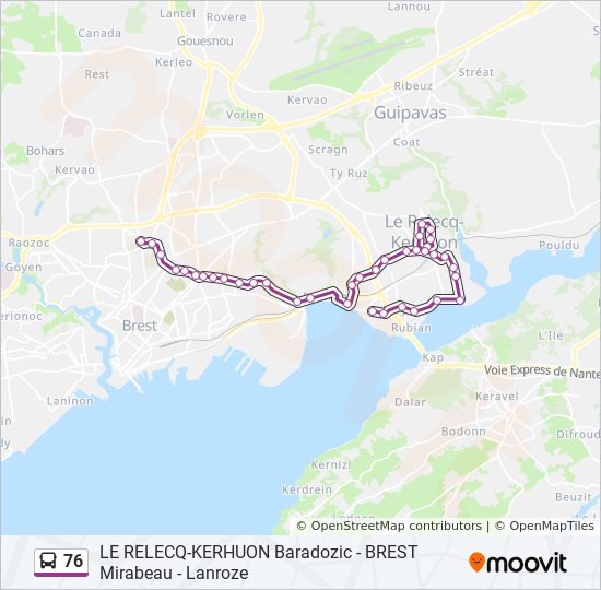 Plan de la ligne 76 de bus