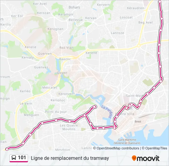 Plan de la ligne 101 de bus