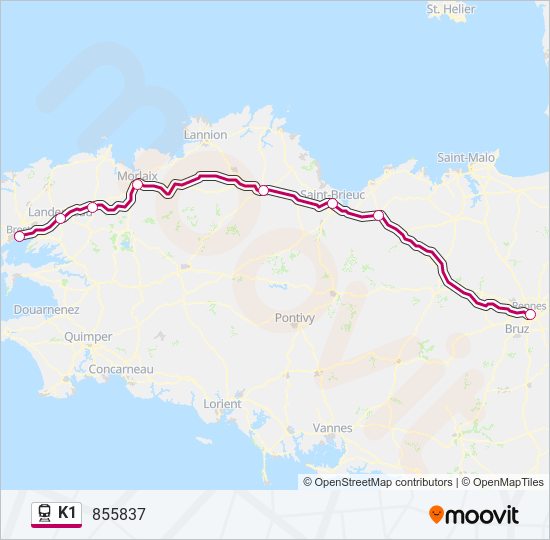 Plan de la ligne K1 de train