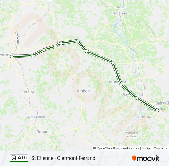 Plan de la ligne A16 de bus