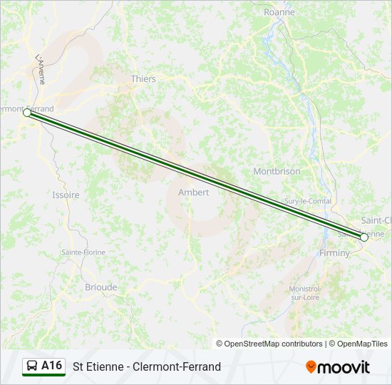 Plan de la ligne A16 de bus