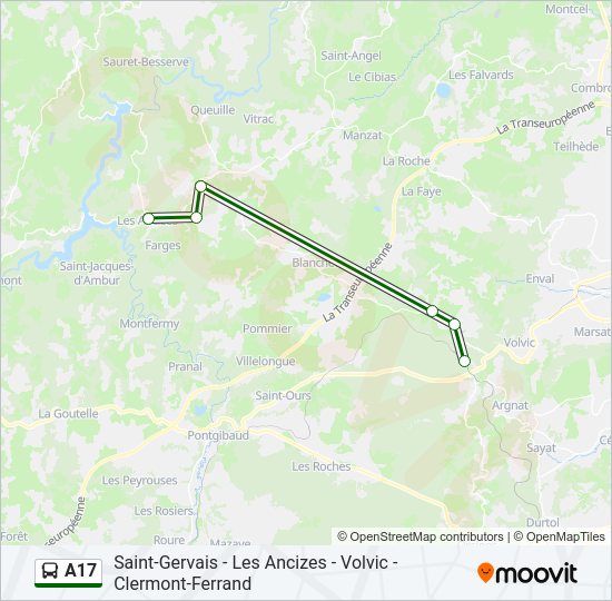 Plan de la ligne A17 de bus