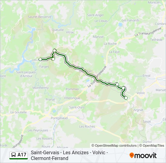 Plan de la ligne A17 de bus