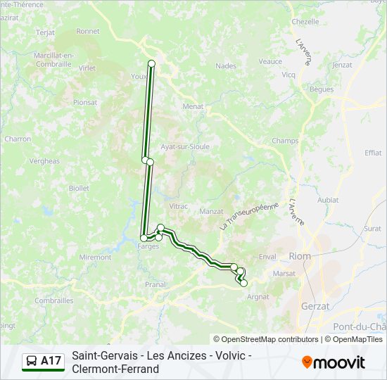 Plan de la ligne A17 de bus