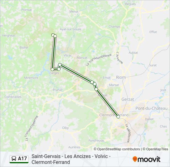 Plan de la ligne A17 de bus