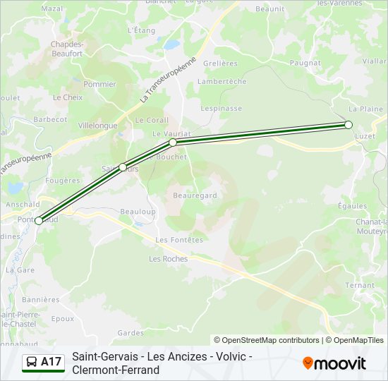 Plan de la ligne A17 de bus