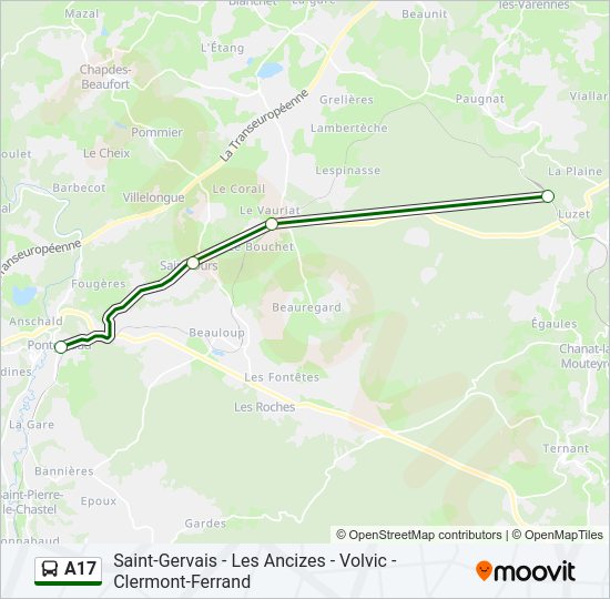Plan de la ligne A17 de bus