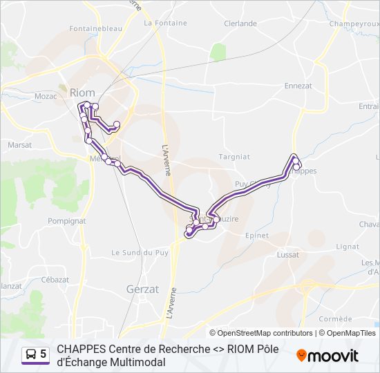 Plan de la ligne 5 de bus