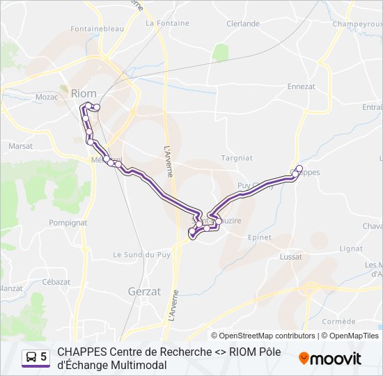 Plan de la ligne 5 de bus