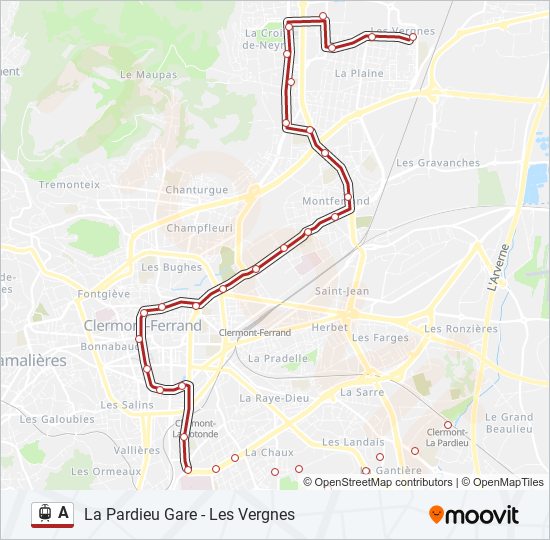 Plan de la ligne A de tram
