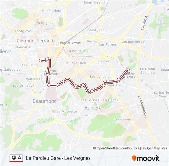 Plan de la ligne A de tram