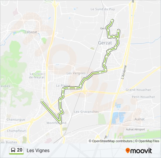 Plan de la ligne 20 de bus