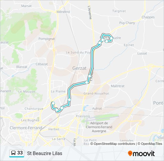 Plan de la ligne 33 de bus