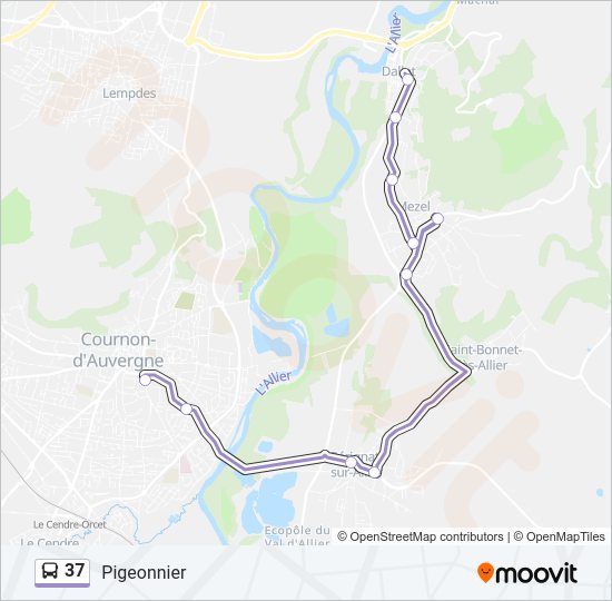 Plan de la ligne 37 de bus