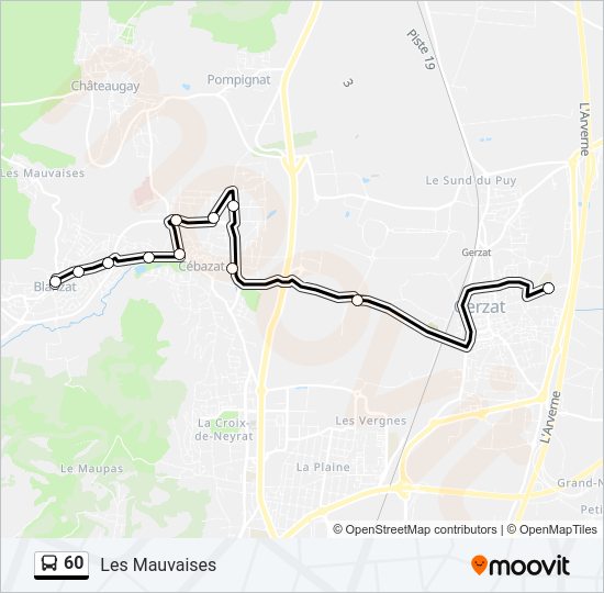 Plan de la ligne 60 de bus