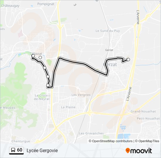 Plan de la ligne 60 de bus