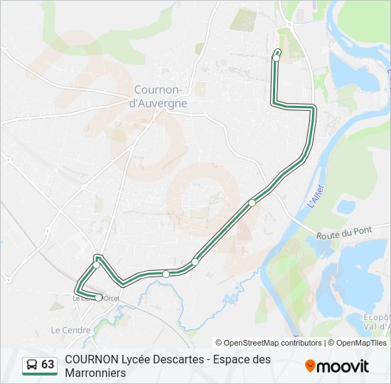 Plan de la ligne 63 de bus