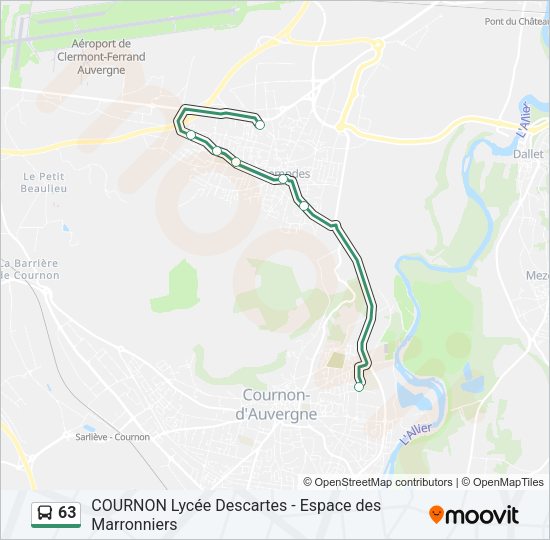 Plan de la ligne 63 de bus