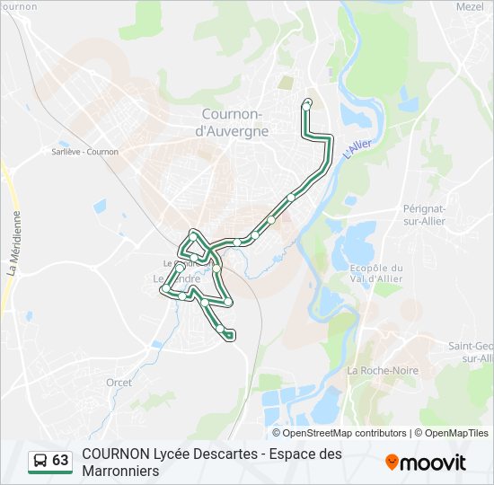 Plan de la ligne 63 de bus