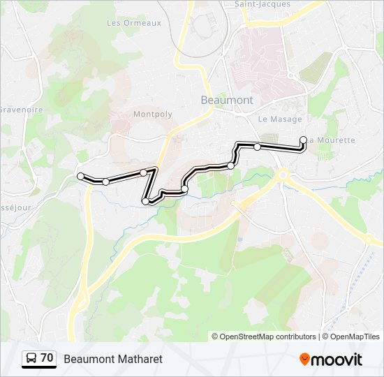 Plan de la ligne 70 de bus
