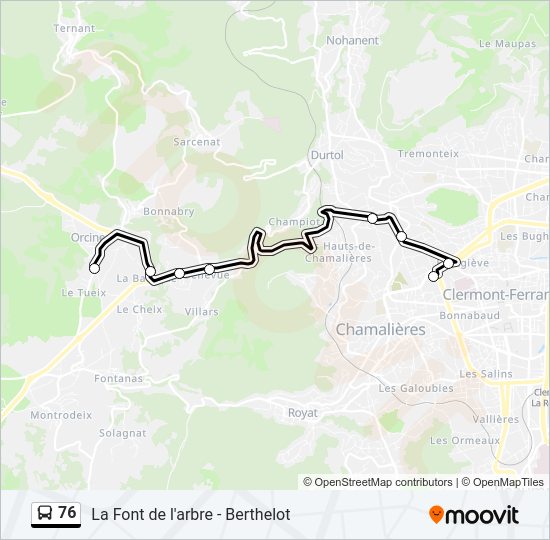 Plan de la ligne 76 de bus