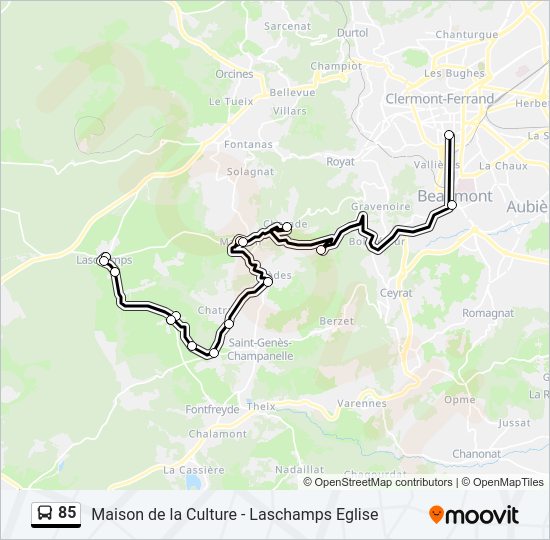 Plan de la ligne 85 de bus