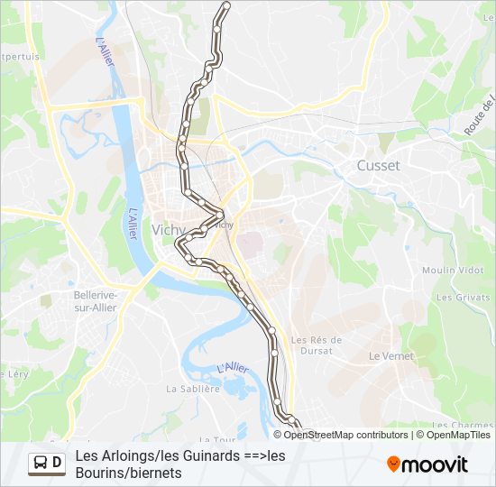 Plan de la ligne D de bus