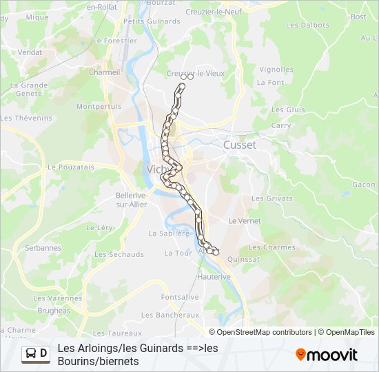 Plan de la ligne D de bus