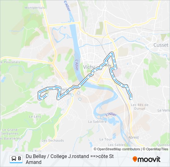 Plan de la ligne B de bus