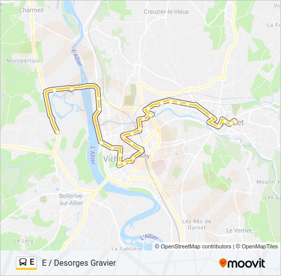 Plan de la ligne E de bus