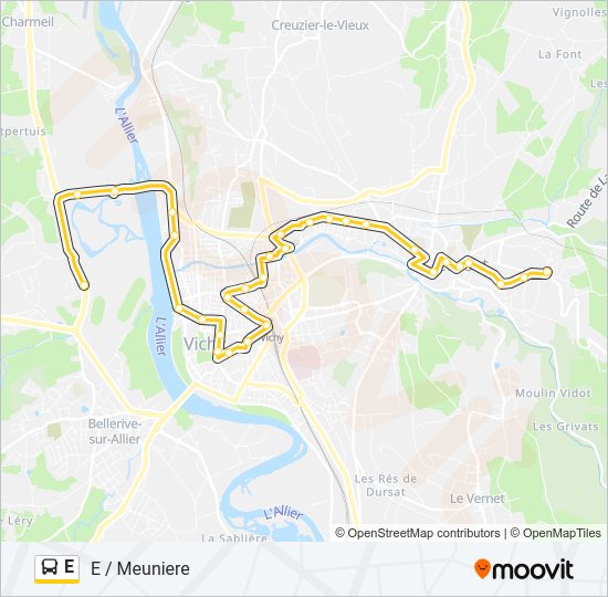 Plan de la ligne E de bus