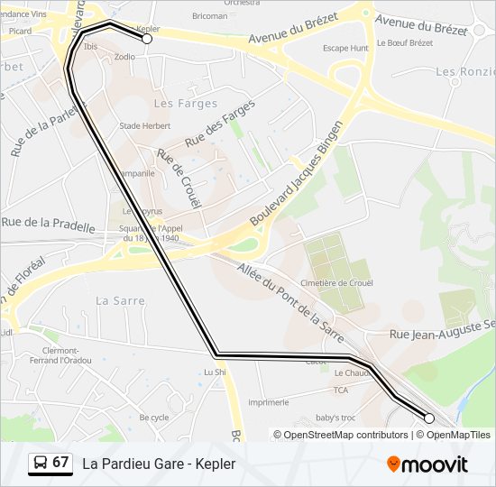 Plan de la ligne 67 de bus