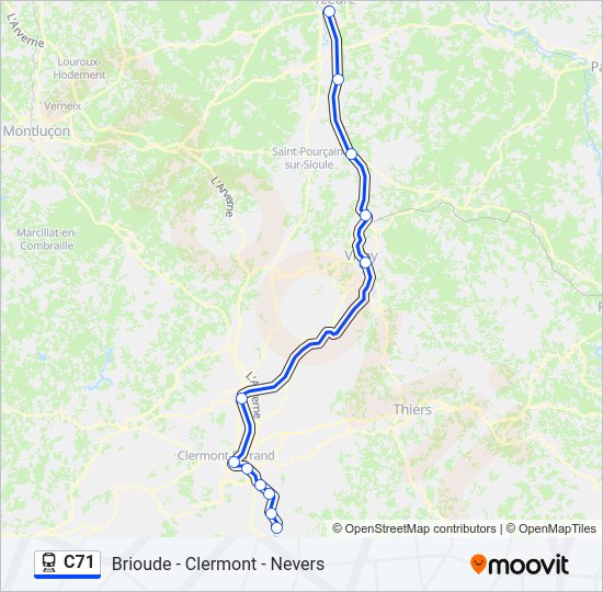 Plan de la ligne C71 de train