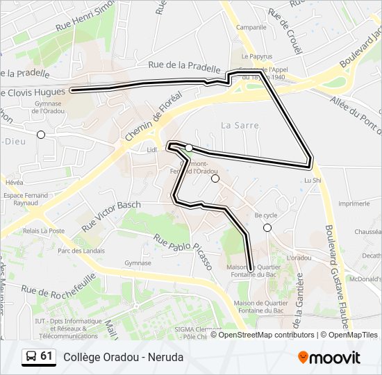 Plan de la ligne 61 de bus