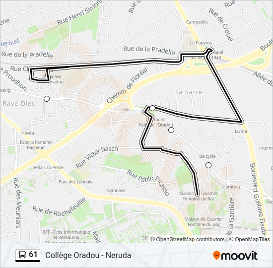 Plan de la ligne 61 de bus