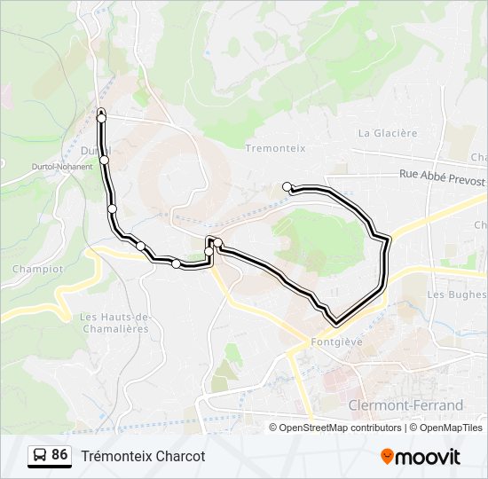 Plan de la ligne 86 de bus