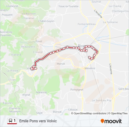 Plan de la ligne 1 de bus