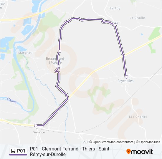Plan de la ligne P01 de bus
