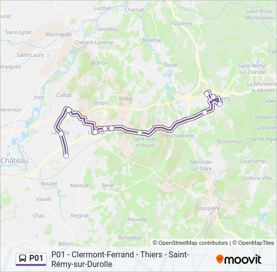 Plan de la ligne P01 de bus